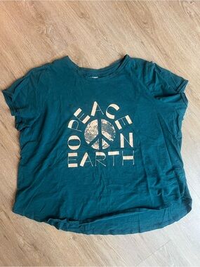 Old Navy Teal Short Sleeve Tee with Peach Graphic
